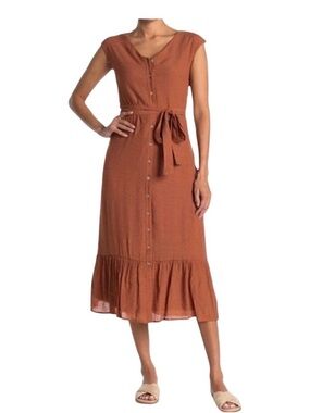 Nanette Lepore Rust Button-Front Midi Dress